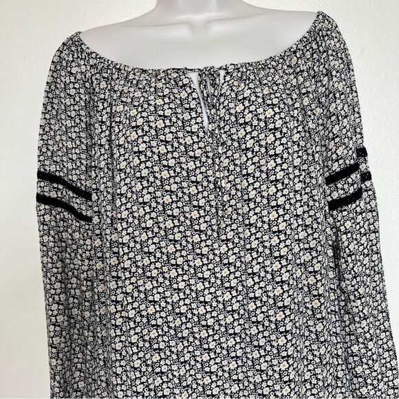 Natural Life Phoebe Ditsy Floral Bell Sleeve Lace Trim Boho Shift Dress Women M - Picture 4 of 12